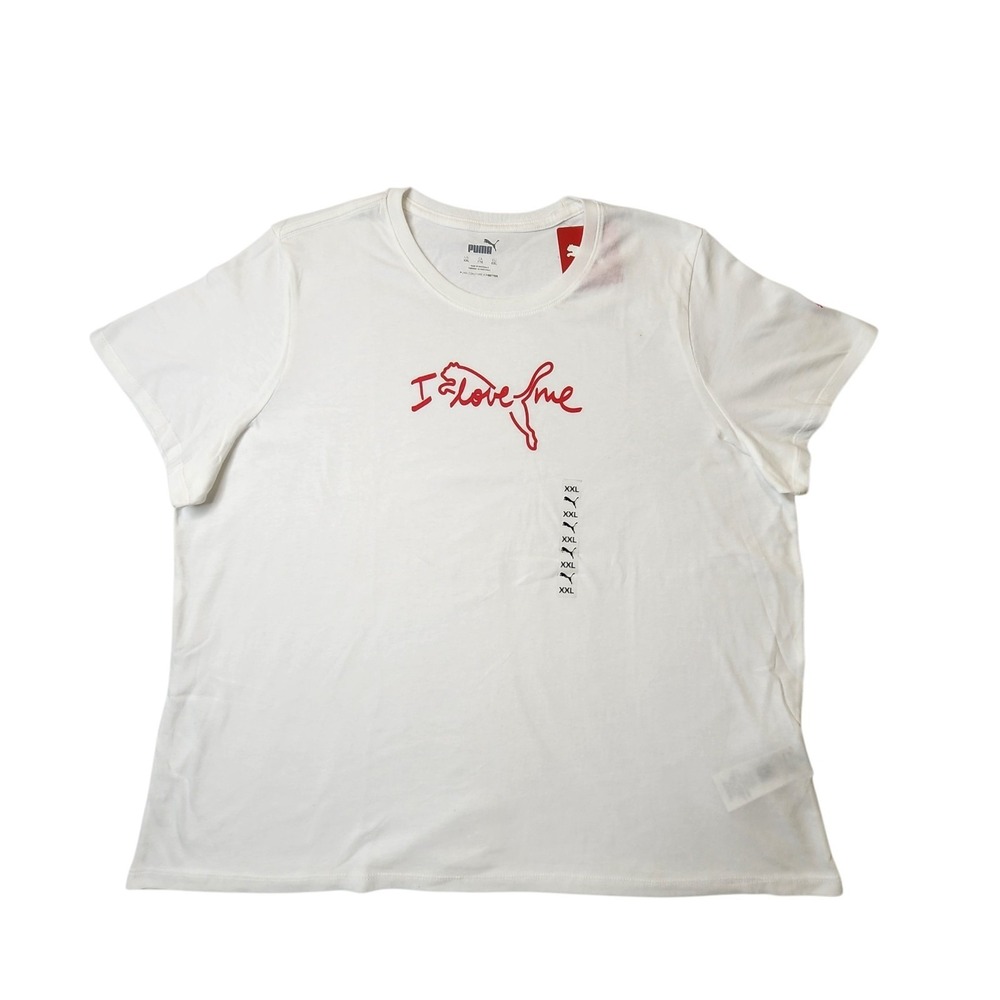 Puma Essentials Women Graphic Logo Short Sleeve White Size 2XL